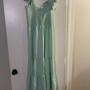 Pastel mint shoulder tie dress